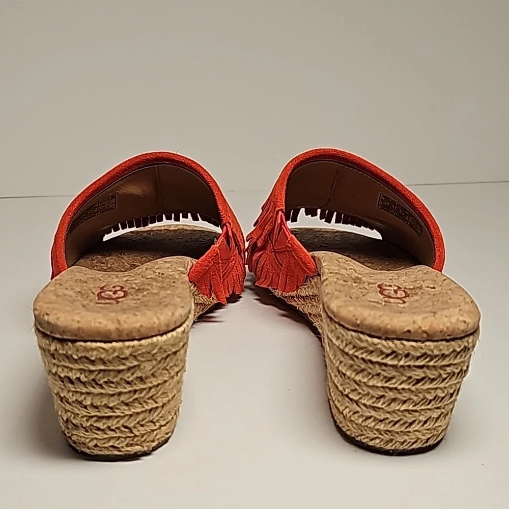 UGG Kendra Wedge Sandals Slides Espadrilles Suede Leather Fringe Cork Orange 7